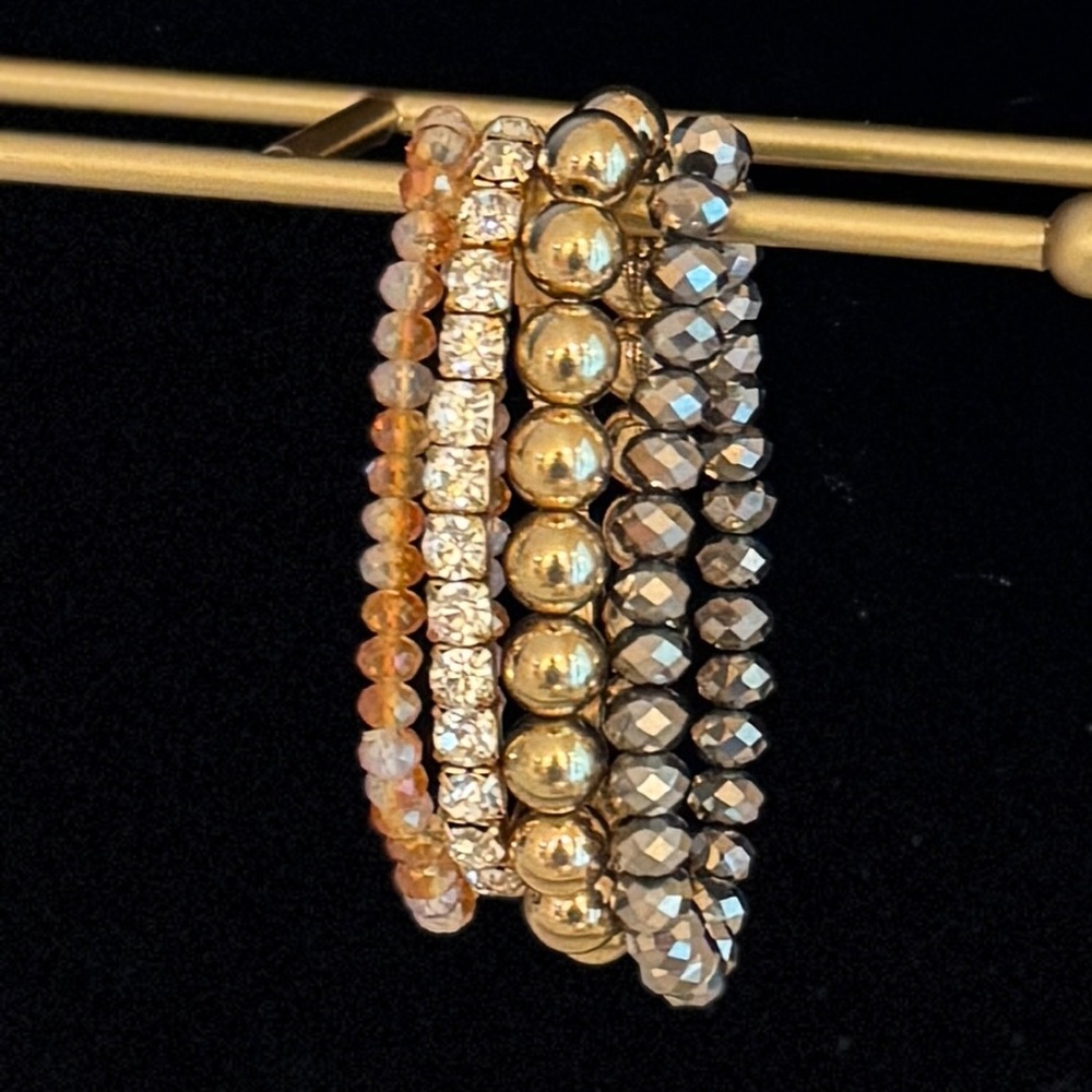 Gold and Grey Beaded Bracelet Set